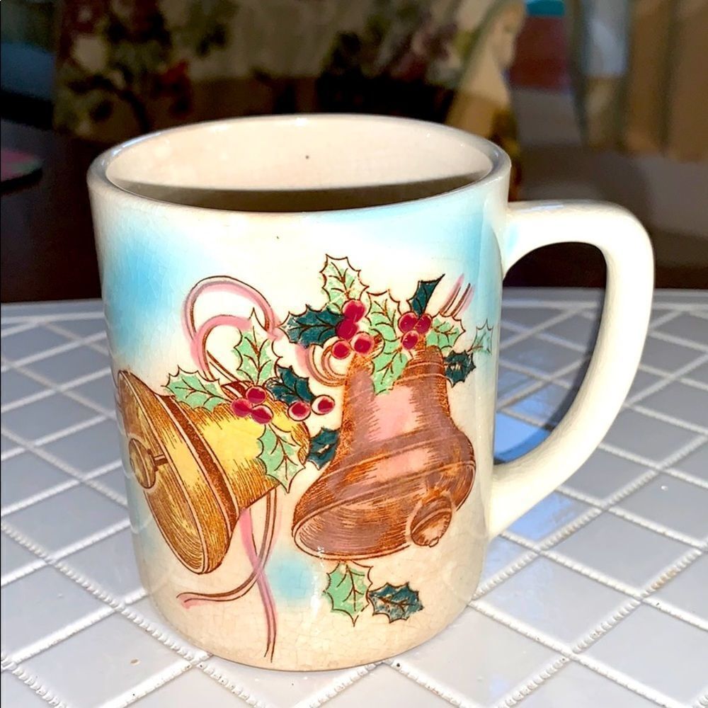 Vintage ceramic Christmas bells mug